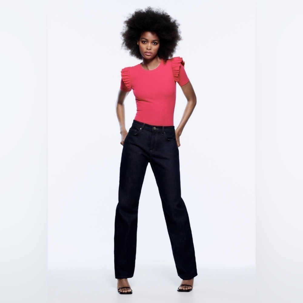 NWT Zara Hot Pink Ruffle Short Sleeve Body Suit